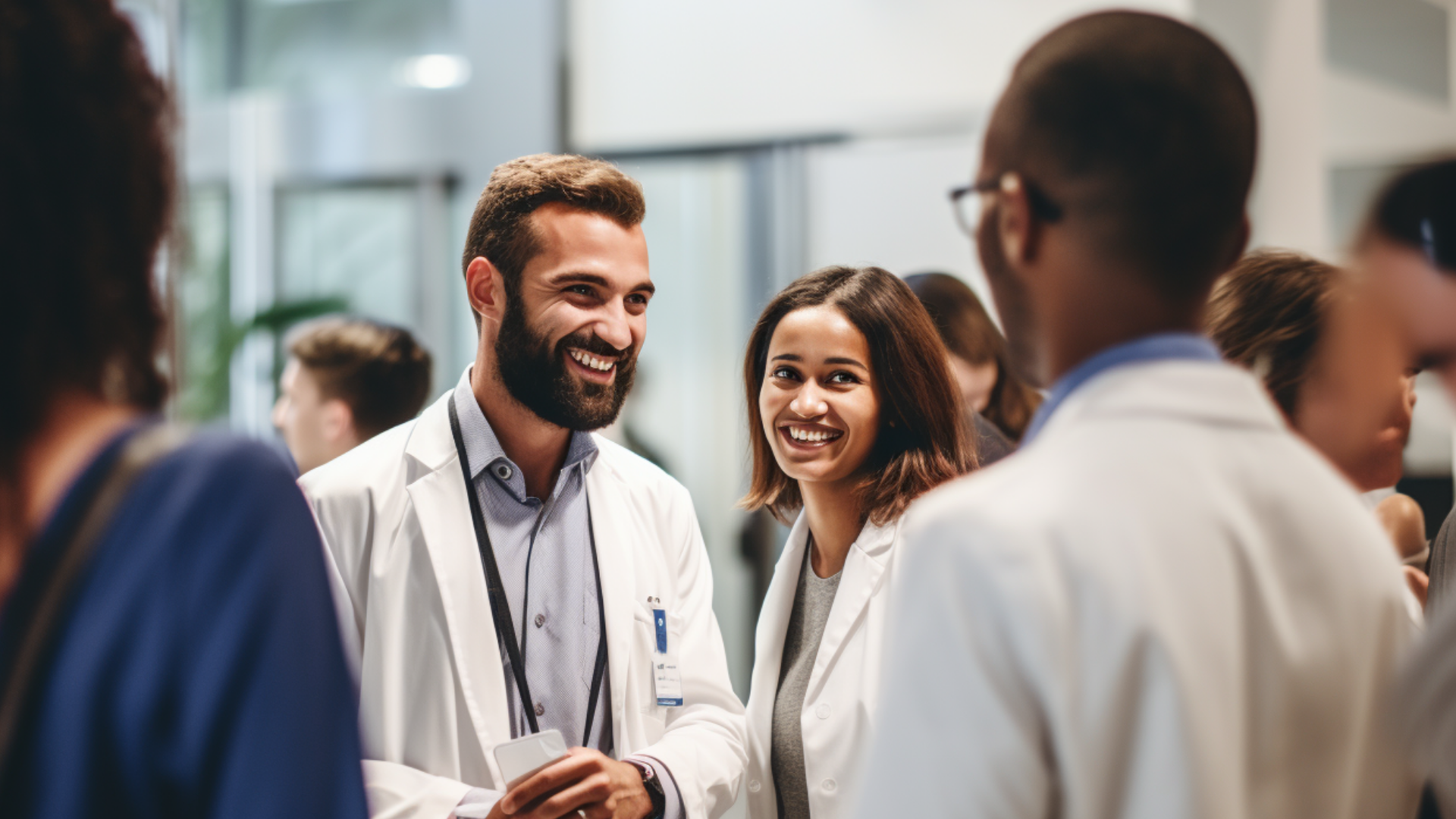 multinational group of medical having a conversation in the clinic lobby.