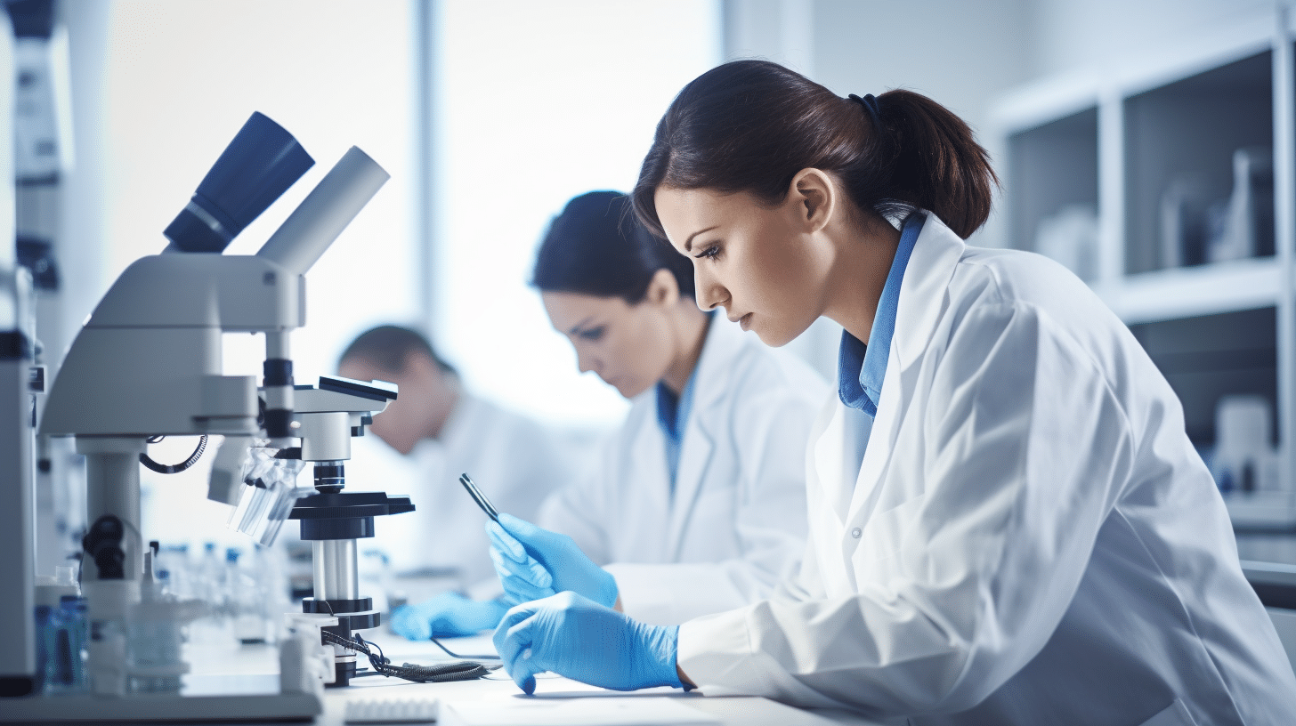 A lab workers doing lab tests.