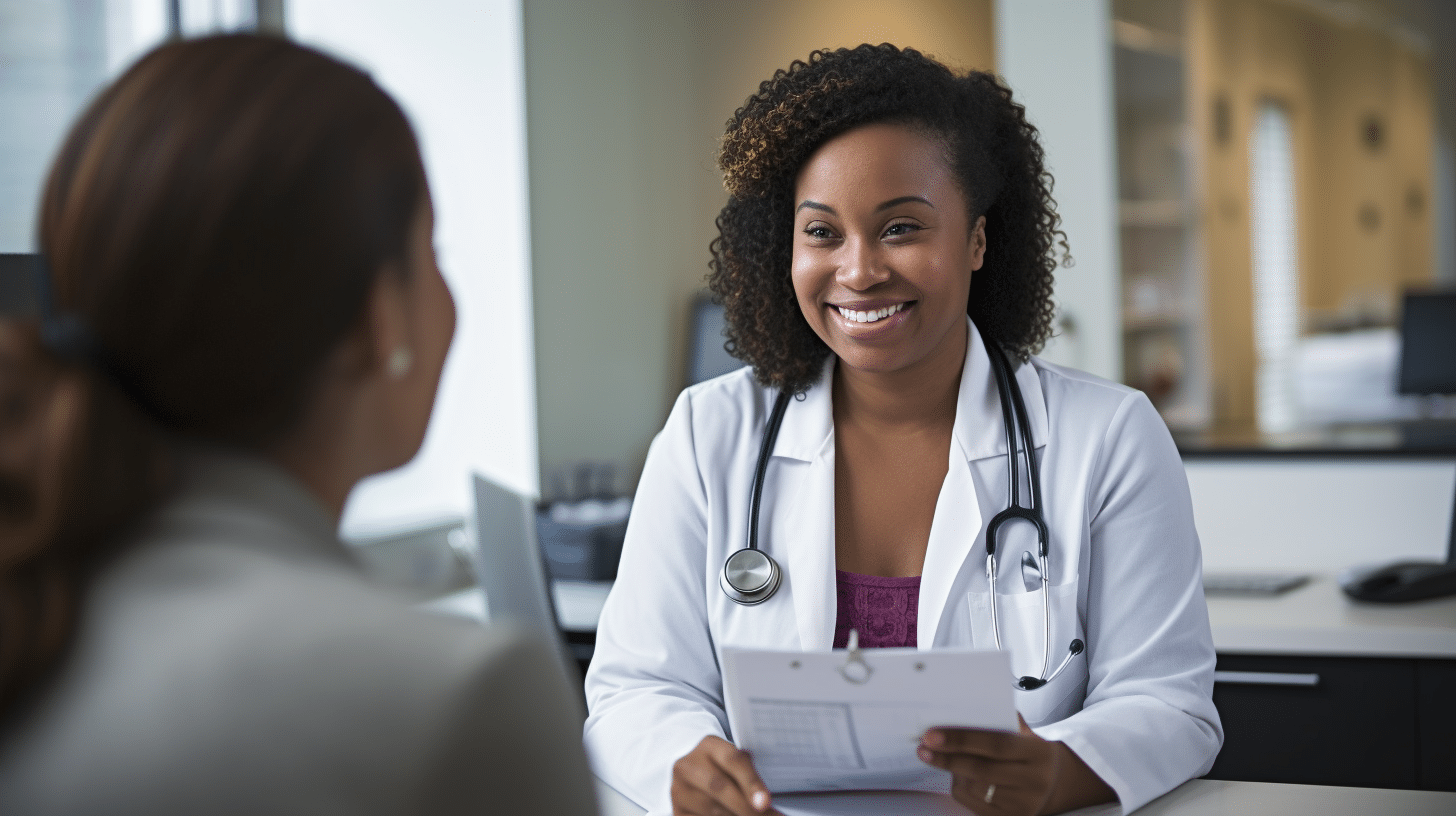 A patient and medical doctor talking about medication guidelines.