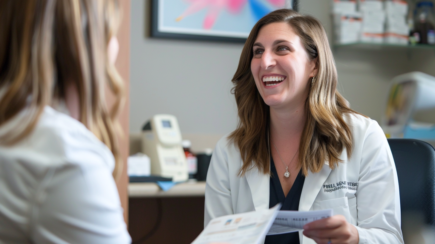 A medical doctor engaged in a conversation with her patient.
