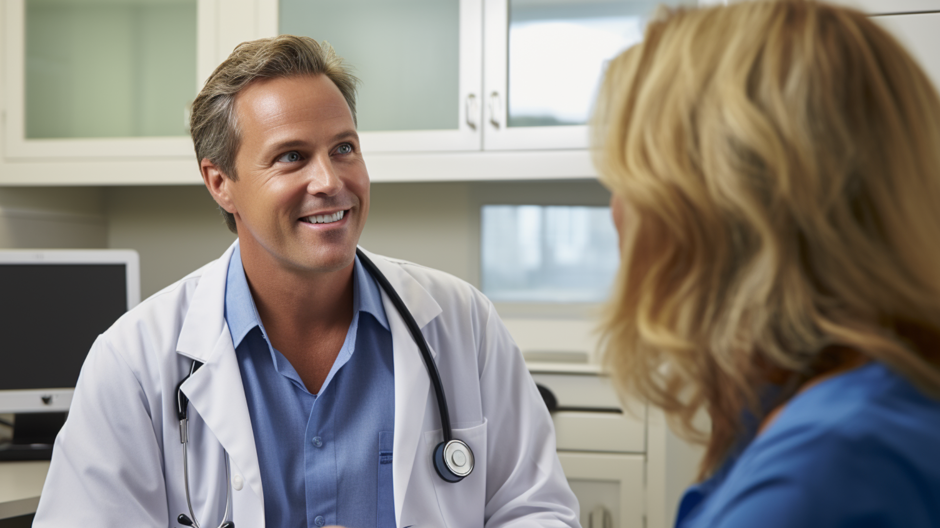 Hispanic doctor talking with a patient.