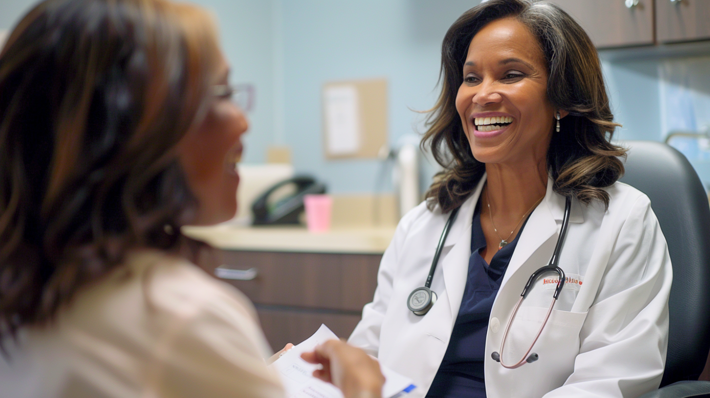 A medical doctor engaged in a conversation with her patient.