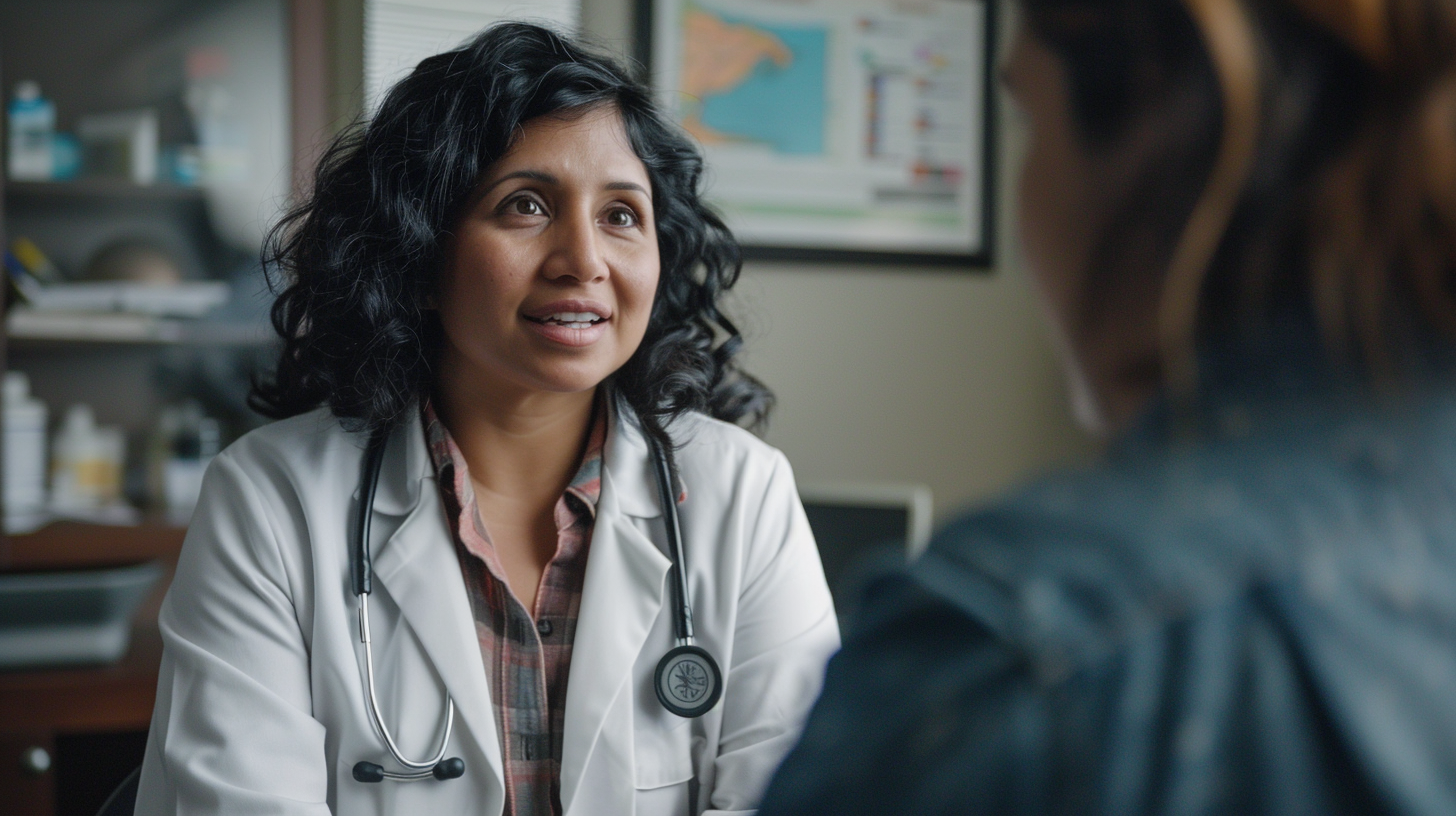 A woman doctor is talking with her patient.