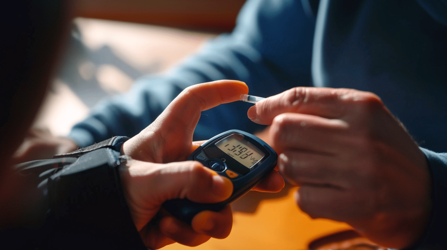 A patient checking her blood glucose levels.