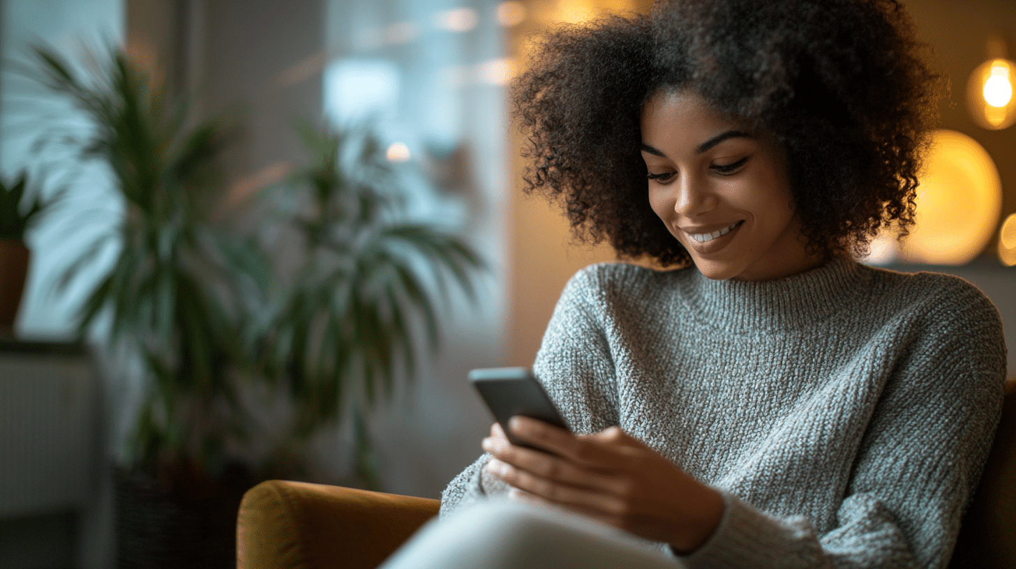 A woman checking her sms notifications.
